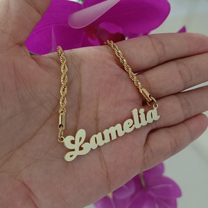 Collar de Joyería de Moda Dorada, Cadena de Cuerda con Nombre Personalizado, Collares con Placa de <span class=keywords><strong>Metal</strong></span> Personalizada, Venta al por Mayor, Colgante Personalizado - Product Image 6