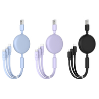 Câble de chargeur usb couleur charge rapide usb type c chargeur rétractable 3 en 1 câble usb pour iPhone