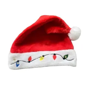 Peluş Santa şapka ve LED ışıkları yüksek dereceli işlemeli peluş Santa şapka ve işlemeli LOGO desen şapka olabilir