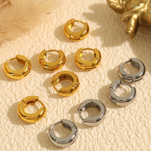 Huggie Earrings <b>Titanium</b> Steel Geometric Polished Gold Silver Unisex Everyday Wear - Product Image 1