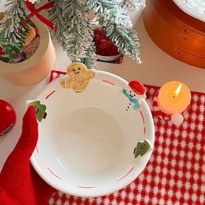 ジンジャーブレッドマン クリスマスツリー 雪だるま エンボス加工 フラットデザートボウル 新しいセラミック食器ボウル - Product Image 2
