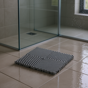 Tapis de drainage modulaire emboîtable 12x12 pouces gris clair antidérapant pour sol de douche, salle de bain, garage, en matériau PP - Product Image 2