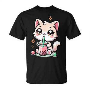 Camiseta Kawaii Neko Anime con diseño de gato y té Boba para niñas y mujeres - Product Image 2