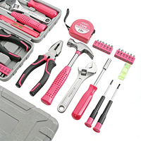 Ensemble d'outils ménagers pour femmes, ensemble complet rose comprenant marteau, ruban à mesurer, clé, pinces, outils à main, étui rigide OEM pour usage domestique