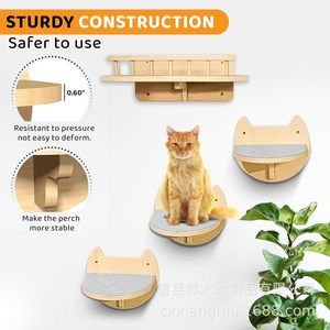 Large Cat Perch Wall Mounted Semi Circle Wood Cat <b>Bed</b> With Non Slip <b>Pad</b> For Indoor Cats - Product Image 4
