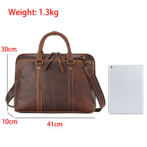 Sac à main pour homme Andong en cuir de vachette rétro pour ordinateur portable de 15,6 pouces, sac à bandoulière pour homme, sac messager en cuir Crazy Horse - Product Image 4