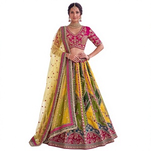 Precio de Fábrica OEM Lehenga Choli Premium Multicolor con Encaje y Bordado Elaborado, Traje Tradicional Étnico Indio para Fiesta de Verano - Product Image 1