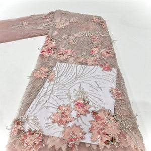 Vintage Dyeing Cloth+Silver Bead Decoration Flower Style Lace Luxury Embroidery <b>Tulle</b> Lace Bright Silk Weaving Decorations - Product Image 3