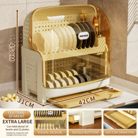 Égouttoir à vaisselle grande capacité avec couvercle anti-poussière, support de rangement multifonctionnel pour bols, assiettes et couverts avec plateau d'égouttage coulissant