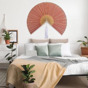 Grand ventilateur mural en bambou rose, fait main, style bohème, tissé, décoration murale 40 pouces, cadeau, fournisseur en gros - Product Image 6