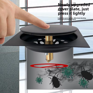 Siphon de sol carré en acier inoxydable, finition brossée, design moderne, facile à nettoyer, pour salle de bain, diamètre 8 pouces, fixation par compression - Product Image 4