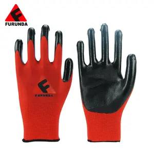 13号红色无缝针织丁腈涂层手套光滑表面耐磨重型工作手套