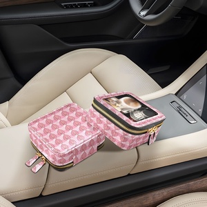 Mini Hawaii Anthurium Palaka Print Square Zipper <b>Small</b> MakeUp Organizer PU Leather Travel Cosmetic <b>Case</b> with Clear Window - Product Image 6