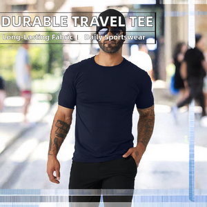 Durable <b>Long</b>-Lasting Cotton/Bamboo Fiber <b>Men's</b> Basic Everyday Wear Sports T-Shirt for Travel - Product Image 2