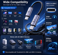 Câble USB-C vers USB-C universel 240W PD 3.1, transfert de données 20 Gbps, sortie vidéo 4K 60Hz, cordon de charge rapide tressé 2m