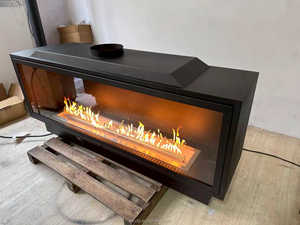 <span class=keywords><strong>Cheminée</strong></span> à gaz en acier PANSEE au design moderne avec siphon en verre simple <span class=keywords><strong>face</strong></span>, flamme réelle, 78 000-125 000 BTU, télécommande, collecte des fumées - Product Image 6
