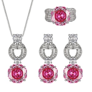 Wholesale Eco-friendly Copper 12MM Rose Cut <strong>Pink</strong> Cubic Zirconia Vintage Pendant Earrings <strong>Set</strong> <strong>Jewellery</strong> <strong>Set</strong> for Women Jewelry - Product Image 1