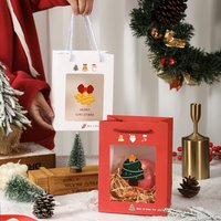 Frohe Weihnachten Transparente Fenster-Flexo-Bedruckte Papier-Geschenktüten-Set Rot Grün Weiß Kordelzug-Griff Weihnachtsmann-Baum-Druck Taschen Großhandel