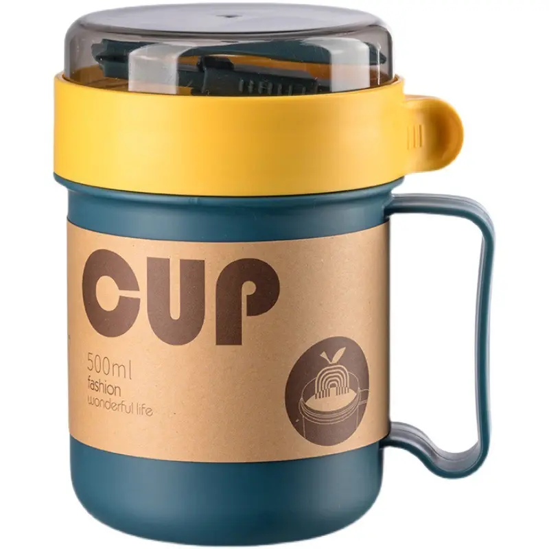 Cangkir Sup Sup PP 500ML, Kotak Makan Siang Persiapan Makanan Bulat Ramah Lingkungan Anak-anak Tahan Bocor dengan Sendok