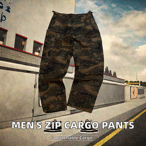 กางเกงคาร์โก้ผู้ชายแบบปรับเปลี่ยนได้ 100% ผ้าฝ้าย ซิปถอดออกได้ เอวกลาง ระบายอากาศได้ดี ประดับด้วยคริสตัลลายพราง - Product Image 2
