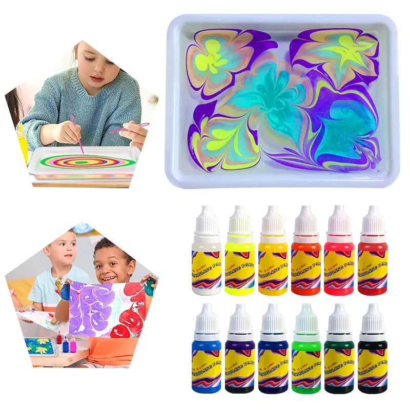 Unique Products Educational Drawing Kids Toy DIY Floating Painting Easy Marbling Paints in Water