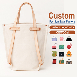Bolso tote de lona con asas de cuero genuino, bolso de mano de cuero personalizado para mujer, bolsos tipo cubo de diseñador para mujer, bolso tote de lino, bolso de hombro - Product Image 1
