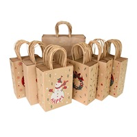 Sac cadeau en papier kraft personnalisable, imprimé bonhomme de neige, couronne de fleurs, flocon de neige, sac à main pour emballage de cadeaux de Noël