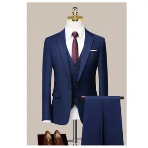 Manufacture Men's 3 Piece Slim Fit Suit Set Navy Blue Men's Business Casual Suits & Blazer Hight Quality Formal Suits for Men