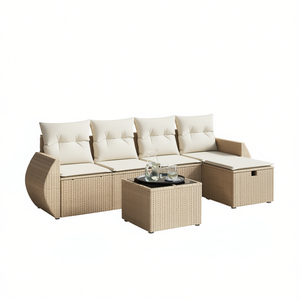 Modular Beige Poly Rattan Garden <b>Sofa</b> <b>Set</b> Outdoor Furniture With Storage Contemporary Design - Product Image 1