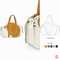 Sac de tennis avec poche, rayures crème-moutarde, en toile, cordon de serrage latéral, poignées robustes, pour pickleball, logo personnalisé, OEM, ODM