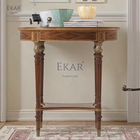 Table basse d'angle ronde en bois massif classique pour salon