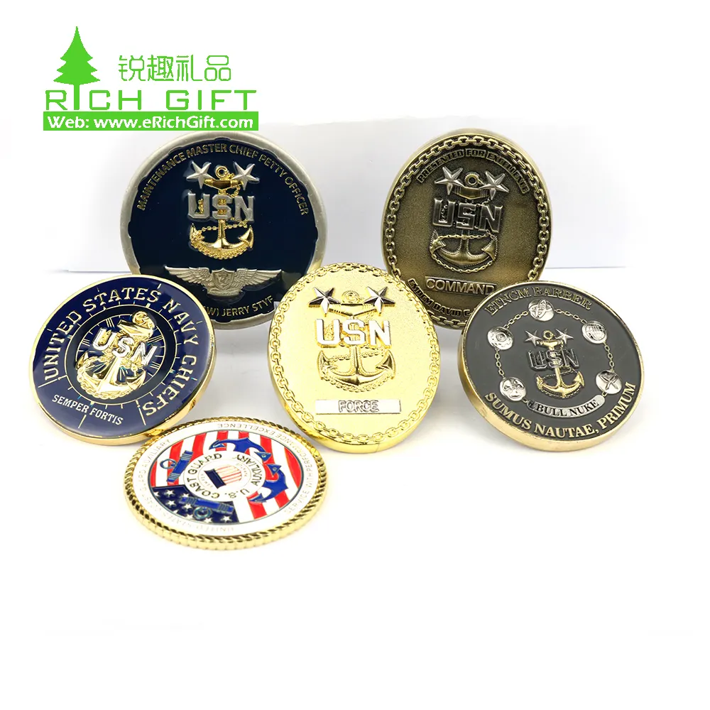 China No mínimo personalizado en relieve conmemorativa de Latón chapado en oro de aleación de Zinc de juego desafío moneda en la artesanía de metal pin emblema