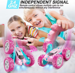 Coche RC de juguete de plástico con control remoto de 2.4 GHz, doble cara, rotación 360°, faros delanteros, para niñas de 0 a 2 años, China - Product Image 3