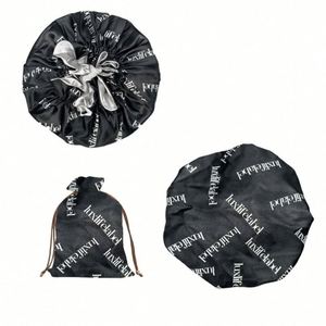 Ensemble de bonnet de nuit réutilisable et lavable en satin extra large, doublé, réversible, avec sangle élastique réglable et pochette de rangement - Product Image 1