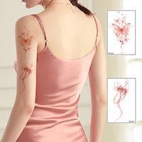 Autocollants de tatouage temporaires de fleur de papillon dessinés à la main rétro rouge adhésif décoratif de photographie d'art imperméable