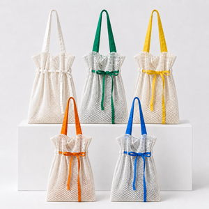Bolsa de Compras de Malla de Nailon con Logotipo Personalizado al por Mayor de Fábrica, Bolsa de Hombro Reutilizable con Cordón para Playa, Regalos Promocionales - Product Image 1