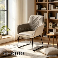 Chaise de salle à manger en cuir PU avec dossier matelassé, fauteuil en tissu beige, base en métal noir pour restaurant, cuisine, salon, maison