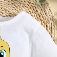 Romper Bayi Ramah Lingkungan Summer Infant, Kerah Bulat Motif Bebek, 100% Katun, Lengan Pendek, Putih, Untuk Bayi Laki-laki & Perempuan, Kancing Tekan di Selangkangan