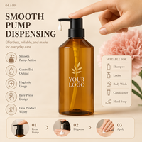 Bouteille pompe PET ambrée 500 ml avec distributeur noir pour shampoing, après-shampoing, gel douche, lotion, savon liquide pour les mains – Usage commercial