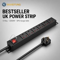 Unit Distribusi Daya (PDU) 19" 1U 6 Jalur Stopkontak Tipe UK dengan Sakelar On-off dan Pelindung Lonjakan SPD Rak PDU