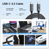 Câbles de données USB 3.2 UNIEAN 240W en gros, 2M 3M, câble de charge rapide Type C 240W, transfert de données 4K 20 Gbps pour iPhone vers Android