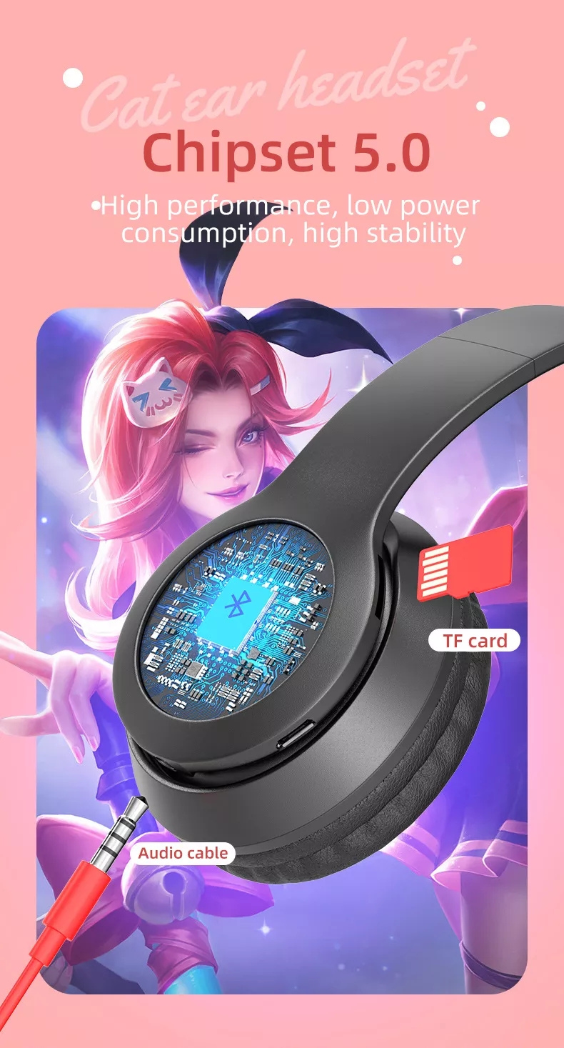 STN25 P47 M47 P47m LED Light up Cute Cat Ear Gaming Headset