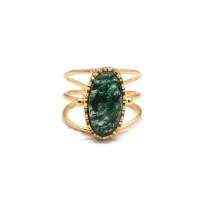 Bague en pierre précieuse onyx vert plaqué or de forme ovale bijoux en pierre précieuse verte faits à la main 9X18mm bague de créateur en pierre précieuse bijoux pour elle - Product Image 4