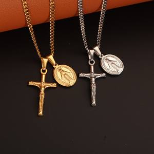 Regalos Cristianos Católicos para Mujeres y Hombres Collar de la Virgen María con Cruz Cadena Cubana Oro de 18k Crucifijo de Jesús Cruz Collar de la Virgen María - Product Image 3