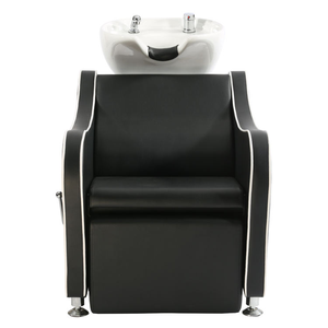 Sillón de Barbería con Lavabo de Cerámica Blanco, Sillón de Peluquería de Cuero Sintético y Silla Portátil con Lavabo para Champú - Product Image 4