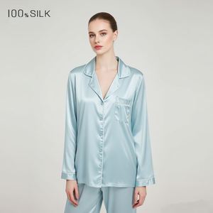 Vente en gros de pyjamas et pantalons en soie de mûrier véritable pour femmes, vêtements de nuit d'été de couleur unie - Product Image 1