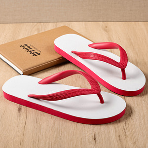 Red <b>White</b> Color Block <b>Flip</b> <b>Flops</b> Anti Slip Injection Sole Adult Beach Home Outdoor Wear - Product Image 1