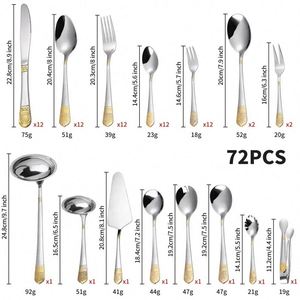 Ensemble de couverts en acier inoxydable 72 pièces, modèle Crown, très vendu, comprenant couteau à steak, fourchette et cuillère 1010, vaisselle réutilisable avec coffret cadeau transfrontalier - Product Image 1