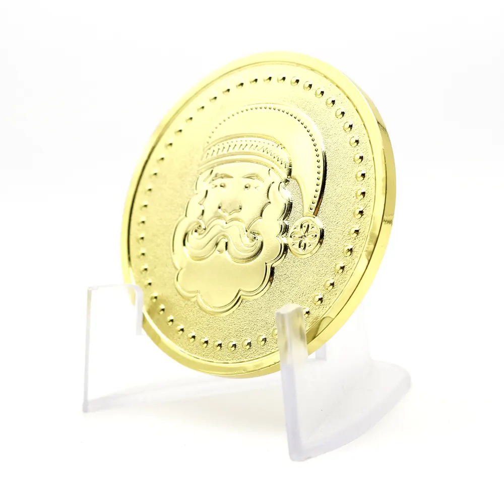 Custom 3d enamel gold plated commemorative souvenir christmas metal santa claus wishing christmas coin