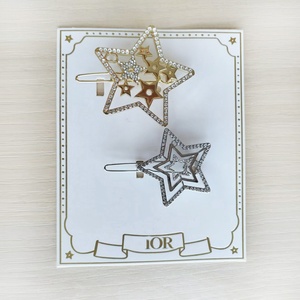 Nouvelle pince à cheveux droite en alliage or et argent, incrustée de diamants, motif étoile à cinq branches, édition limitée Noël, lot de deux, idéale comme cadeau - Product Image 2
